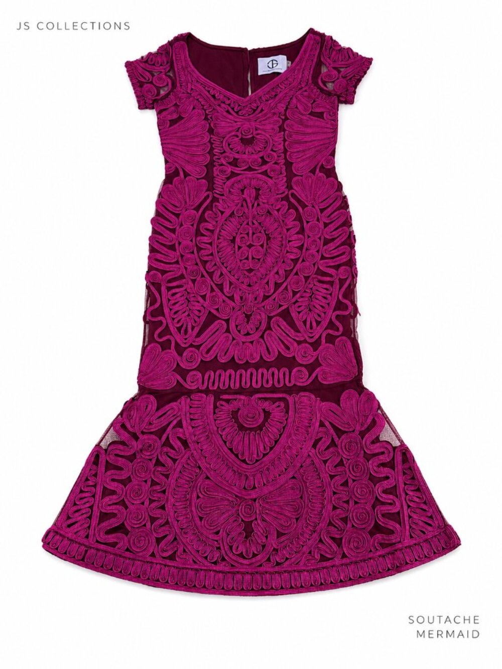 JS Collections Soutache Mesh Formal Evening Gown Size 6 Magenta Cocktail Dress